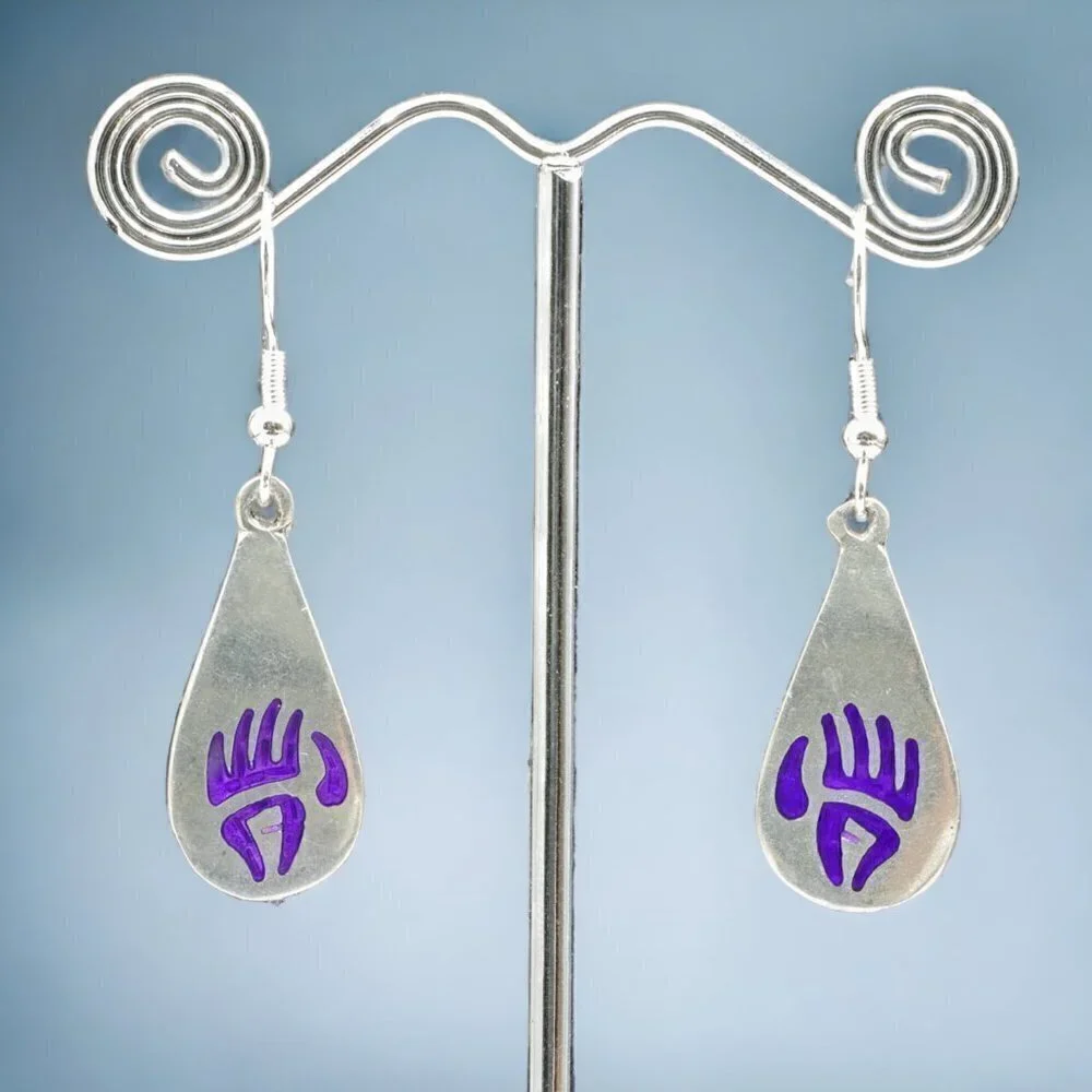 Silver Bear Paw Drop Earrings | Sterling Silver Ear Wire - Picture 5 of 5